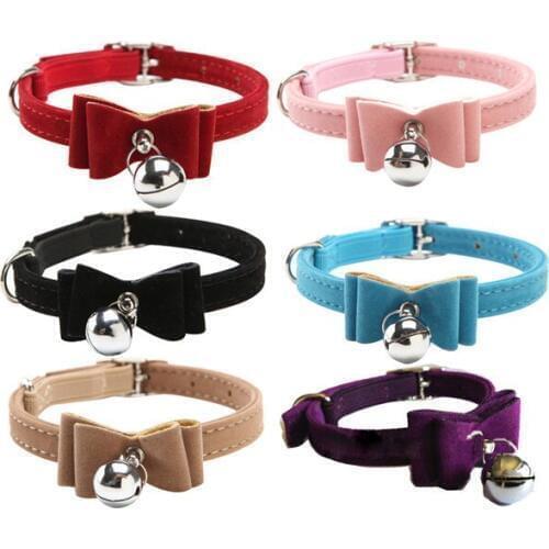 Cute small pet dog collar pet collar with bell attaching bowtie for puppy cat collar Soft Pu leather adjustable size