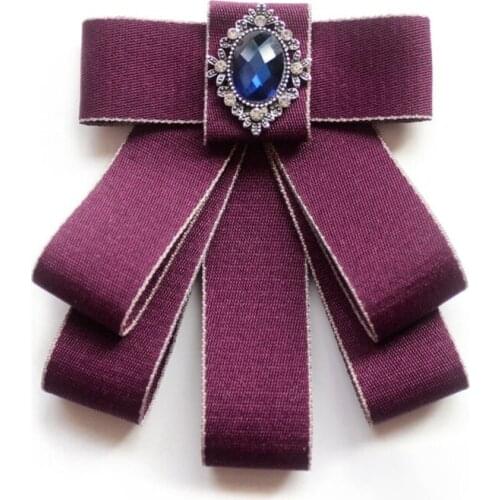 Fashion Ribbon Bow Tie Formal Party Handmade Necktie Rhinestone Crystal Brooch Pin Luxury Wedding Adjustable Bowties