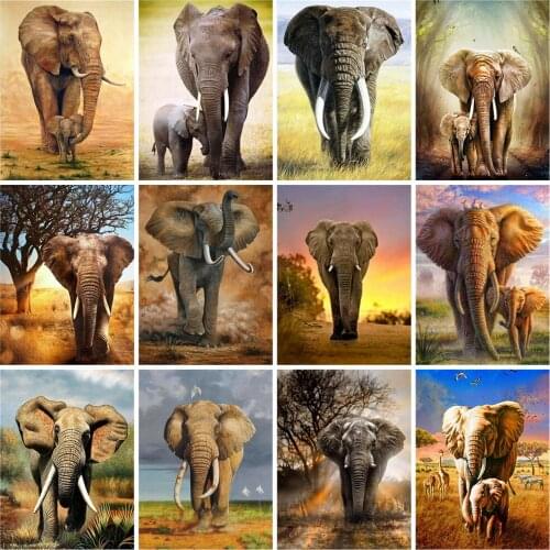 Huacan Diamond Painting Cross Stitch Sets Animals Diamond Mosaic Embroidery Elephant Handmade Gift Creative Hobbies