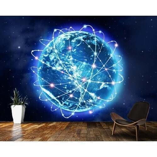 Papel de parede Global Network Internet Earth Technology Concept abstract modern 3d wallpaper,living room bedroom office mural