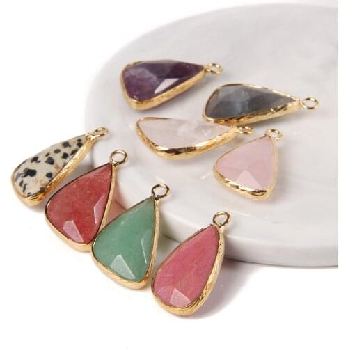 Wholesale Faceted Natural Stone Quartz Charms Agates Crystal Charms Pendant for Jewelry Making DIY Necklace Accessories 25*14mm