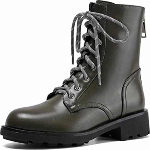 Autumn Winter Ankle Martin Boots Women Shoes Thick Bottom Black Green Platform Footwear Elegant Shoes Women Lace Up Boots A202