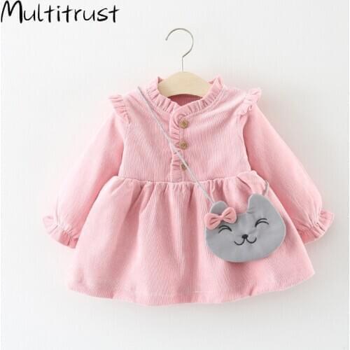 Baby Girl Dress With Cartoon Cat Bag Infant Clothes Suit For Girl Clothing Princess Party Christmas Dresses Baby Autumn Dress