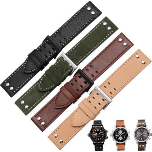 20mm 22mmGenuine Leather watchband replacement leather strap black brownGreen Khaki Classic Jazz Seiko watch chain for Hamilton