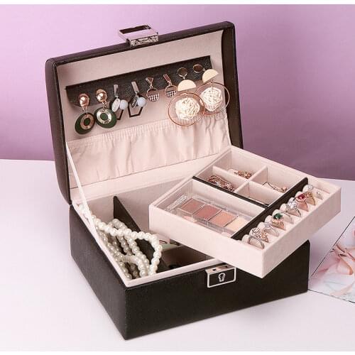 Jewelry Storage Box Large Leather Jewelry Organizer Storage Case with Two Layers Display for Earrings Bracelets Rings Watches