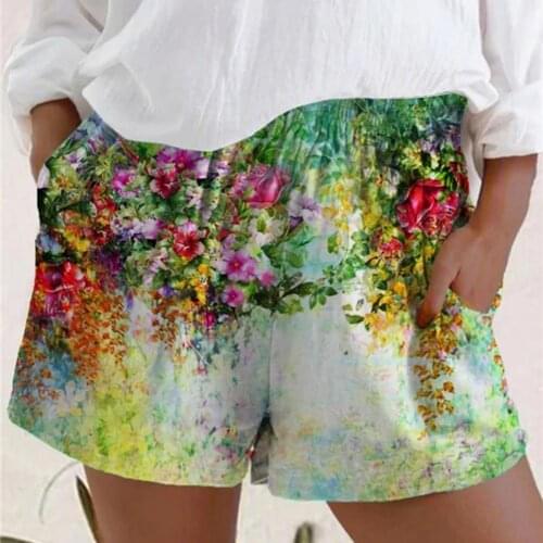 Women Shorts Floral Print Loose Thin Elastic Waist Pocket Casual Shorts for Daily Wear Lady Holiday Beach Casual Short Pants