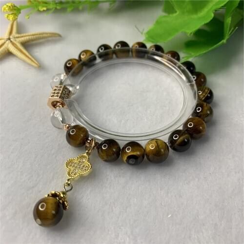 Yellow Tiger Eyes 8mm Womens Pendant Chain Natural Stone Round Beads Bangles/Bracelets Jewelry Lucky Energy 7.5inch Y890