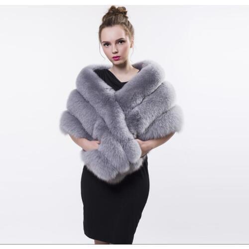European And American Womens Fur Shawl 2019 New Fashion Fox Fur Short Dinner 100% Leather Large Size Shawl Coat
