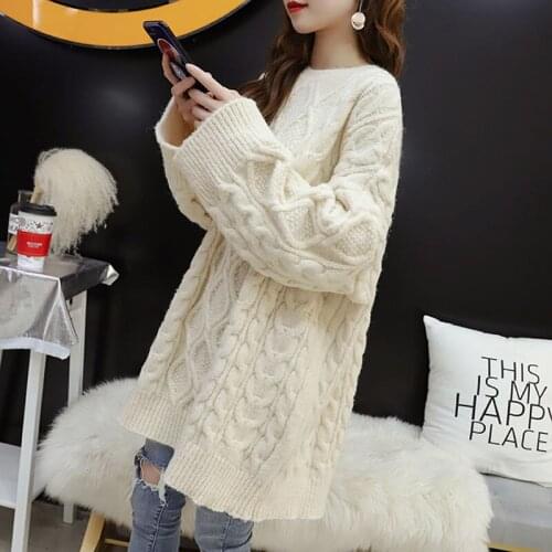 Women 2021 Autumn Winter New O-neck Twist Sweater Tops Female Loose Pullover Jumpers Ladies Long Thick Warm Knitted Tops Y427