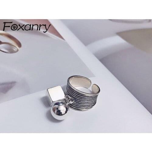Evimi 925 Sterling Silver Rings for Women New Fashion Simple Square Ball Pendant Vintage Punk Birthday Party Jewelry Gifts