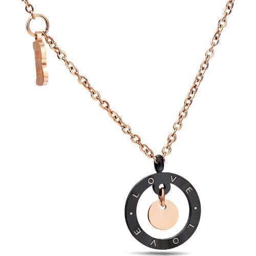 NIBA Women Fashion Necklace&Pendant Jewelry Classsic Necklace Rose Gold Color Chain and Black Love Circle Pendant Necklace
