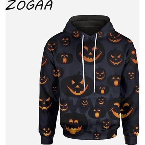 ZOGAA 2021 New Mens Hooded Sweatshirt Halloween Pumpkin Ethnic Print Harajuku Sweatshirt Casual Loose Hip Hop Streetwear Hoodie
