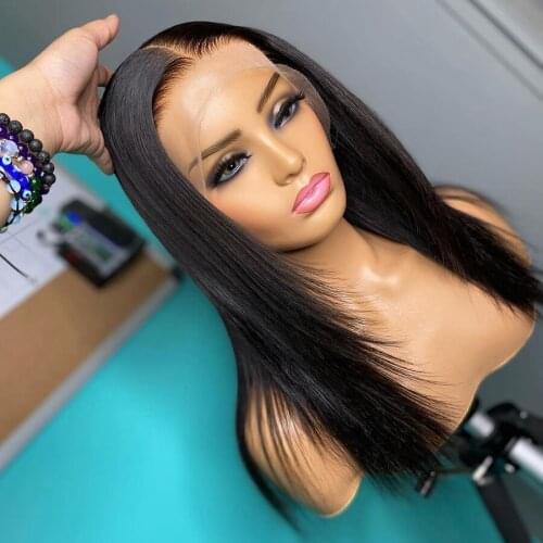 26 Inch Long Straight 180%Density Synthetic Lace Front Wig for Black Woman With Babyhair Preplucked Glueless Heat Resistant