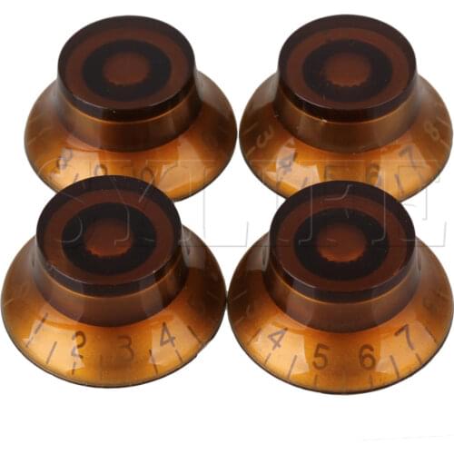 4pcs RIGHT HAND Amber Plastic Hat Bell Knob for Electric Guitar White Number