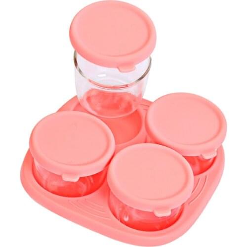 4pcs Baby Infant Silicone Borosilicate Glass Food Supplement Fresh-keeping Box Breast Milk Freezer Microwave Sealed Storage Box