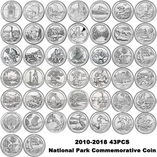 43PCS/SET US 2010-2018 National Park Commemorative Coin UNC Original Coins Souvenir Gift