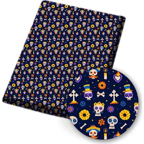 45*150cm Halloween Polyester Cotton Fabric Skeleton Printed Cloth Sheet DIY Handmade Dress Craft Supplies Home Textile Patchwork
