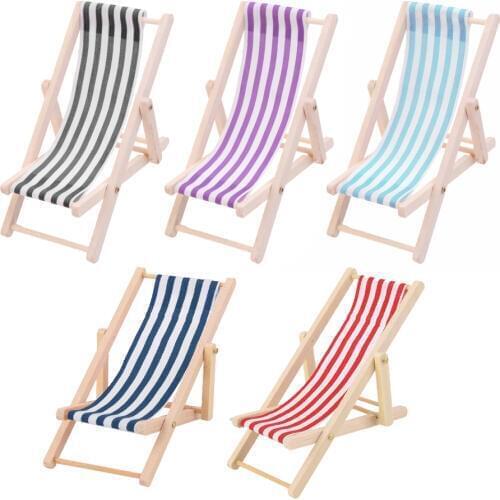 5pcs Striped Wooden Lounge Chair Deckchair for 1/12 Dollhouse Miniature Furniture Toys