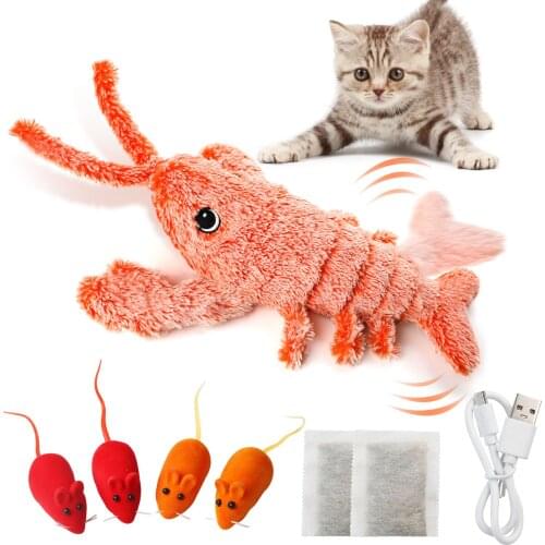 5PCS Cat Chew Toys Fluffy Electric Lobster Fake Mice Pet Bite Toys Catnip Toys Electric With USB Fake Prawn Mouse Toy For Cat