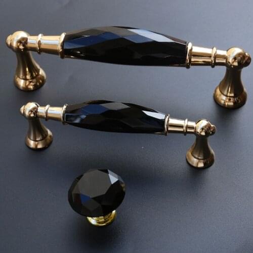 96mm 128mm modern fashion deluxe k9 black crystal wardrobe kitchen cabinet door handles gold drawer tv cabinet knobs pulls 5"