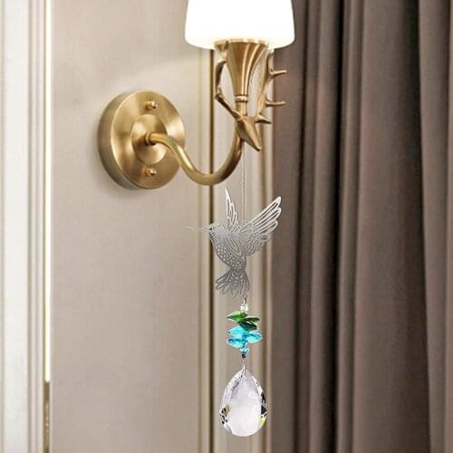 Shining Hummingbird Hanging Suncatcher Decor for Home Garden Pretty Modern Rainbow Crystal Oranment Charm Pendant GQ