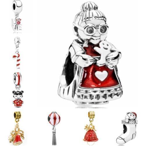 Btuamb Maxi Grandma Snowman Santa Claus Enamel Alloy Beads Fit Pandora Charm Jewelry DIY Bracelets & Bangles Christmas Gift
