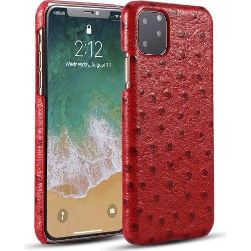 3 Colors For iPhone 11 Real Natural Cowhide Back Case Genuine Leather Cover For iPhone 11 Pro Max Ostrich Grain