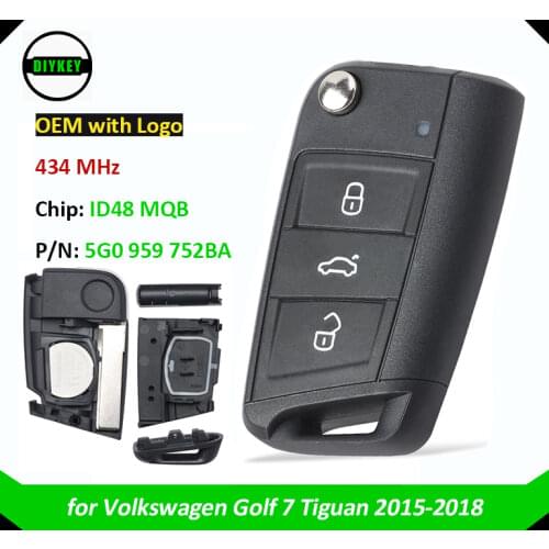 DIYKEY OEM for Volkswagen MQB for Golf 7 2014-2017 Tiguan 2015-2018 Remote Key Fob 434MHz ID48 5G0959752BA / 5G0 959 752BA HU66