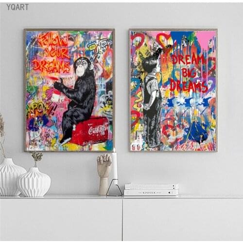 Graffiti Street Artwork Follow Your Dream Inspired Quotes Art Abstract Canvas Painting Posters for Modern Home Wall Decoration