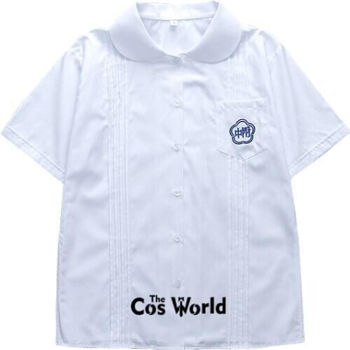 HSNU High School S-3XL Womens Girls Round Neck Short Sleeve Slim White Shirt Tops Blouses For JK School Uniform