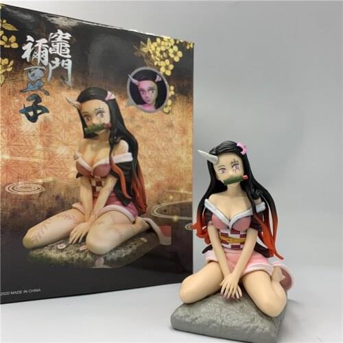 Demon Slayer Kimetsu no Yaiba Kamado Nezuko Kimono Sitting Posture Cute PVC Action Figure Tanjirou Nezuko Ghosting Model 10cm