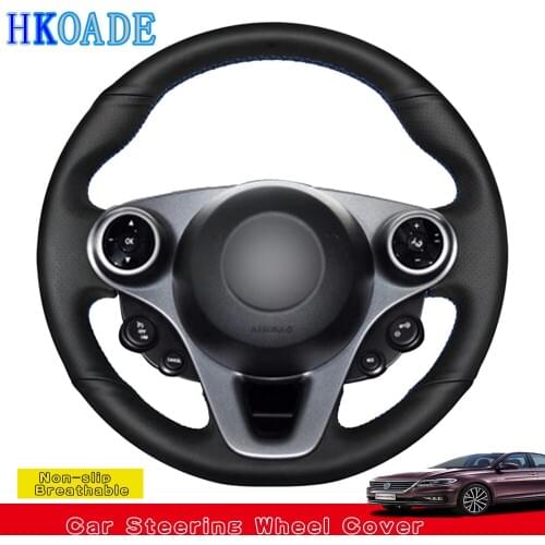 DIY Black Anti-slip sweat Soft Artificial Leather Hand-sewing Car Steering Wheel Cover For Smart New Fortwo Forfour 2015-2017