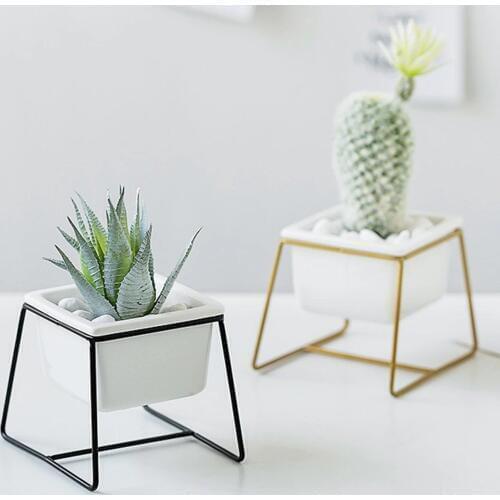 Metal Flower Pot Holder Large Plant Pots Decorative Ceramic Stand Flowerpot Indoor Decorativos Balcony Home Desktop Decor
