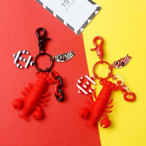 Cute Imititated Lobster Praw Fish Seafood Creative Metal Keychain For Women Key Chains Ring Bag Pendent Charm Kids Toys D345