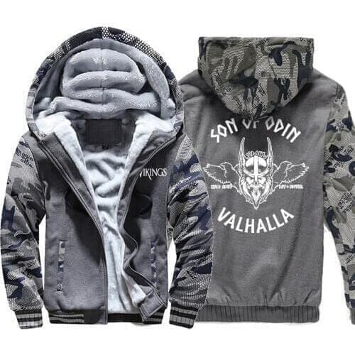 Sons Of Odin Vikings TV Show Valhalla Men Hoodies 2019 Winter Casual Camouflage Hoodies Warm Fleece Mens Fashion Zipper Jackets