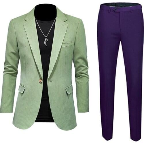 Fashion Trend Young Men Casual Suits 2021 New Singer Host Stage Dress Suit Single Breasted Slim Fit Man Blazers and Pants