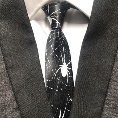 New 5cm Tie Casual Skinny Necktie Black with White Spider Net Gravata
