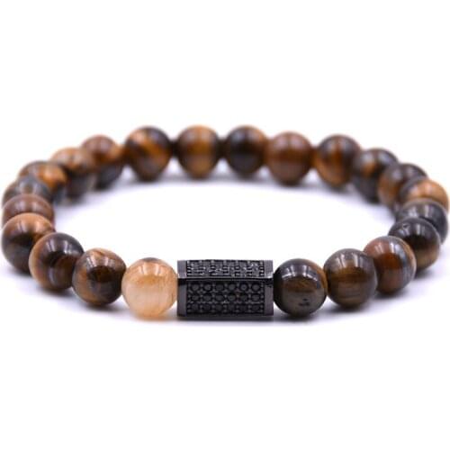 8MM New Natural Tiger Eye Stone Bracelet Mens Meditation Micro-inlaid Bracelet Women Prayer Jewelry Yoga Bracelet Men