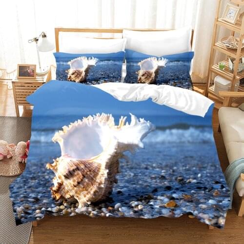 Beach Sea Conch Bedding Set Luxury Scenery Modern Duvet Cover Sets Comforter Bed Linen Queen King Single Size Dropshipping Blue