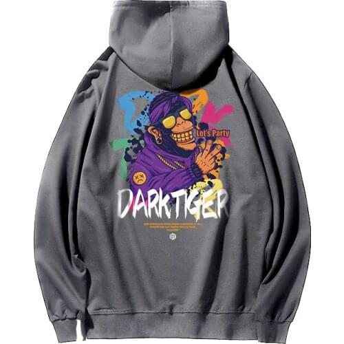 Qisvanset 2021 Loose Hoodie Mens Sweater Long Sleeve Cotton White Pattern Darktiger Design Lovers Unisex