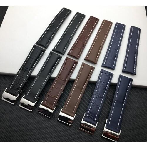 Genuine Leather watchband Watch Band Black Brown Blue Soft Watchbands for Breitling strap Man 20mm 22mm 24mm with Tools logo on