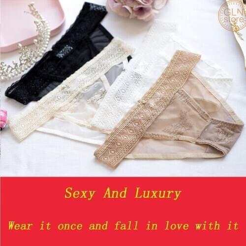 Sexy Panties Women 's Underwear Ladies Briefs Lace Breathable Translucent Hollow Mesh Low Waist Comfortable Nylon Lingerie 222