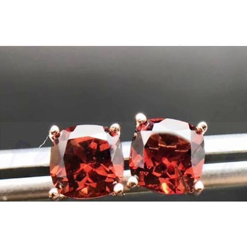 Natural garnet square style stud earring 925 sterling silver 0.8ct*2pcs gemstone For men or women F18053005