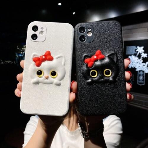 3D Luxury Cute Bowknot Cartoon Cat Case For iPhone 12 11 Pro Max 12 Mini X XR XS Max 7 8 Plus SE 2020 Silicone Phone Cover Case