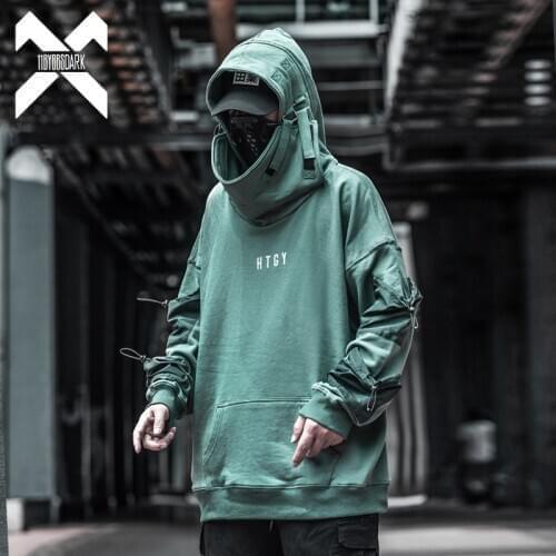 11 BYBBS DARK Fish Hooded Sweatshirt Men Hip Hop Streetwear Hoodies Oversize Cargo Sweatshirts Green Harajuku Male Tops BB008