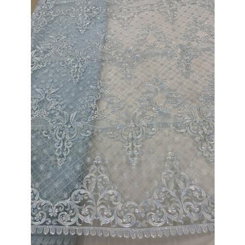 Wholesale african net lace fabric with beads 5yards/lot french embroidery tulle lace fabric SYJ-668812 for weddi