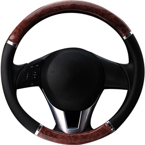 Universal Auto Car Steering Wheel Cover Mahogany Wood Leather Fit 38cm Steer Wheel Covers Car Interior Decoration
