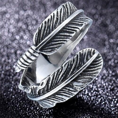 Stainless Steel Vintage Indian Feather Ring Unisex Personality Simple Bohemian Wings Of Angels ​Jewelry Rings