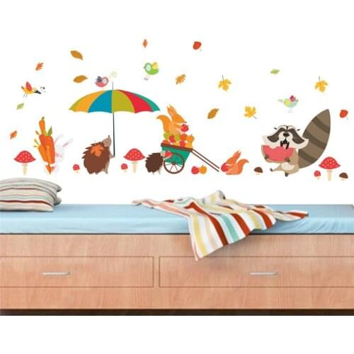 Funny Animals Collect Foods Wall Stickers For Kis Room Decoration Cartoon Safari Bunny Mural Art Diy Home Decals Pvc Posters