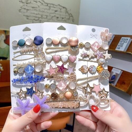 Handmade Pearls Hair Clips Pin For Women Fashion Geometric Flower Barrettes Headwear Girls Sweet Top Clip Crystal Accessorie